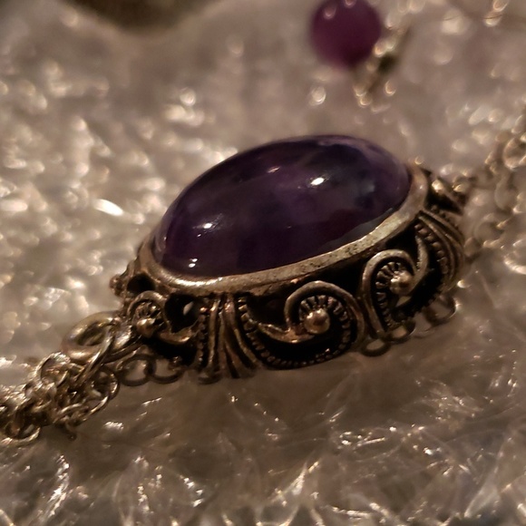 CACHE 3 pc. SILVER toned non tarnish set w Purple Stones. New - Picture 4 of 4